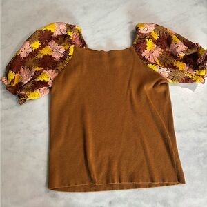 Floral Puff Sleeve Brown Top